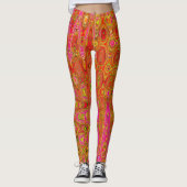 Koel Abstract Rood en Geel Atomair Retro Zigzagpat Leggings (Voorkant)