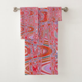 Koel Abstract Rood en Roze Retro Zigzag Golven Bad Handdoek