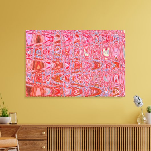 Koel abstract rood en roze retro zigzag golven canvas afdruk (Insitu (Woonkamer))