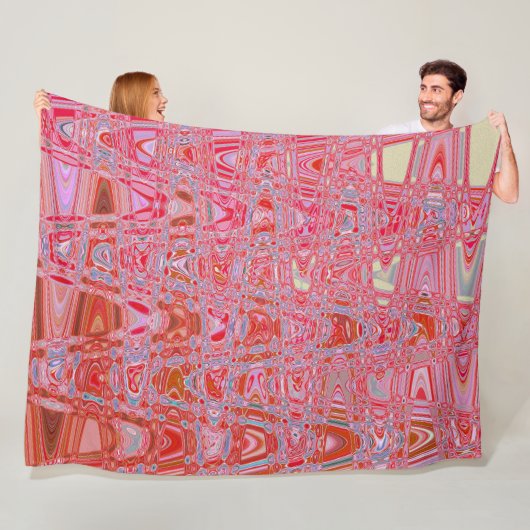 Koel Abstract Rood en Roze Retro Zigzag Golven Fleece Deken (In situ)