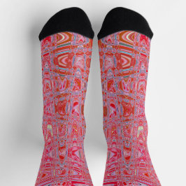 Koel Abstract Rood en Roze Retro Zigzag Golven Sokken
