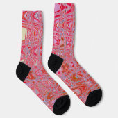 Koel Abstract Rood en Roze Retro Zigzag Golven Sokken (Rechts)