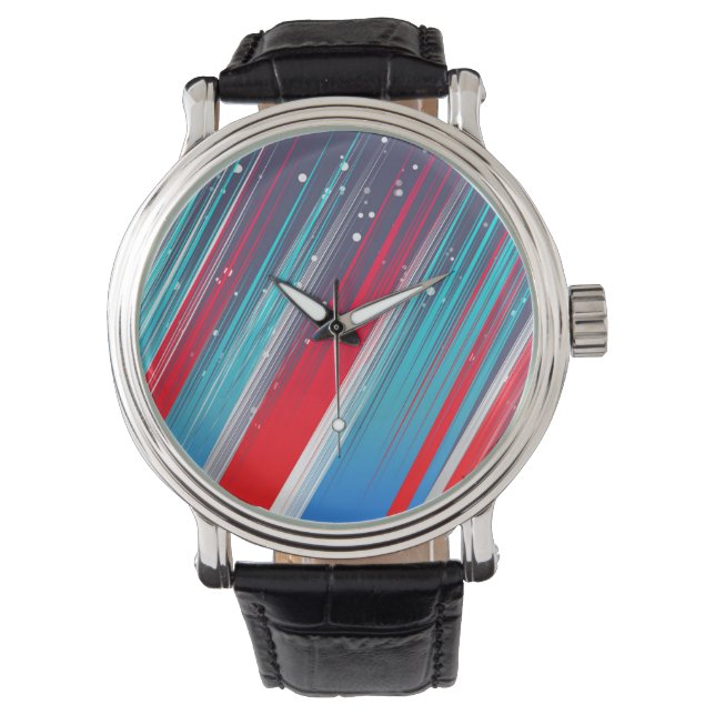 Koel Abstract Rood Wit Blauw Kwaststreken Horloge (Voorkant)