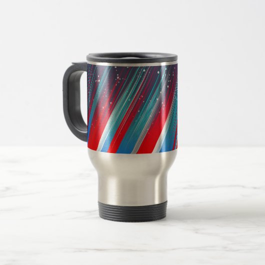 Koel Abstract Rood Wit Blauw Kwaststreken Reisbeker (Voorkant links)