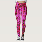 Koel Abstract Roze en Zwarte Atoom Retro Zigzags Leggings (Voorkant)