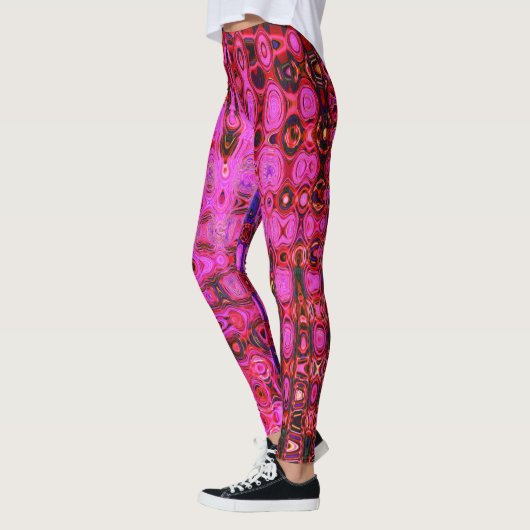 Koel Abstract Roze en Zwarte Atoom Retro Zigzags Leggings (Links)