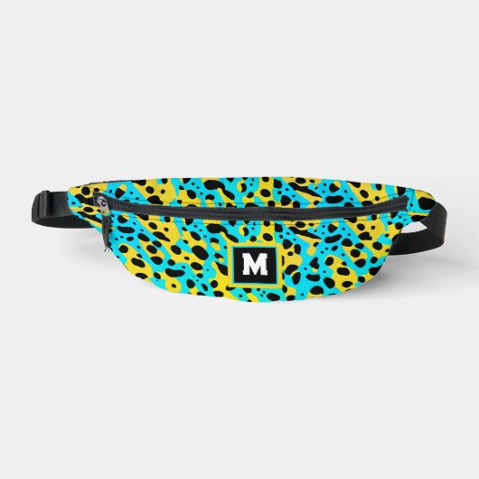 Koel Abstract Turquoise Luipaard Patroon Monogram Heuptasje (Voorkant)