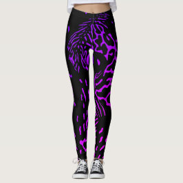 Koel abstract zwart en paarse tijgerstrepenprint leggings