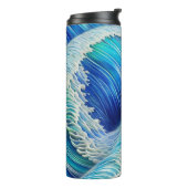 Koel Abstracte blauwe golven Thermosbeker (Gedraaid links)