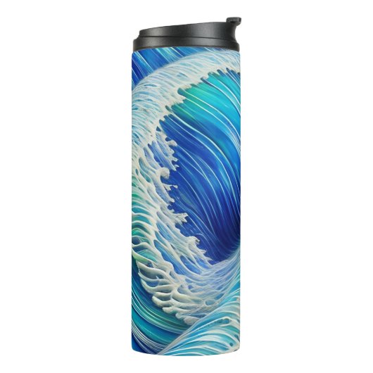 Koel Abstracte blauwe golven Thermosbeker (Gedraaid links)