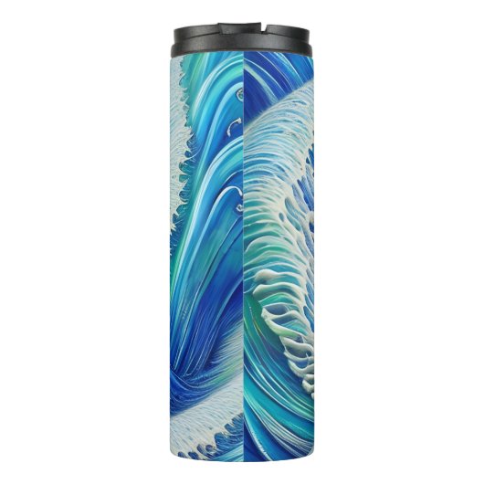 Koel Abstracte blauwe golven Thermosbeker (Achterkant)