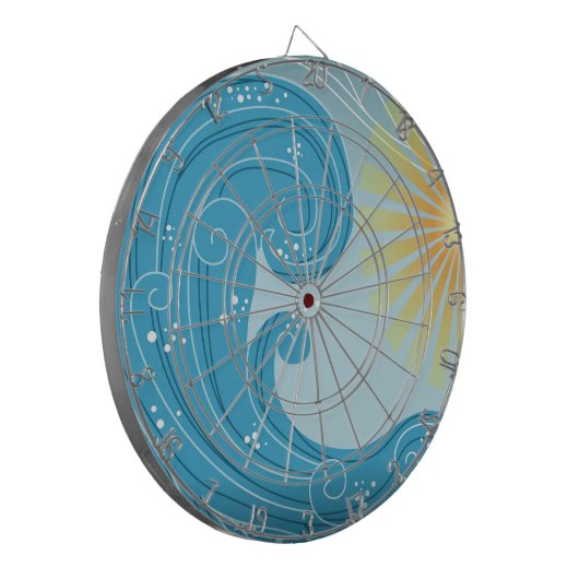 Koel Abstracte Blauwe Oceaan Gele Zon Dartbord (Voorkant Links)
