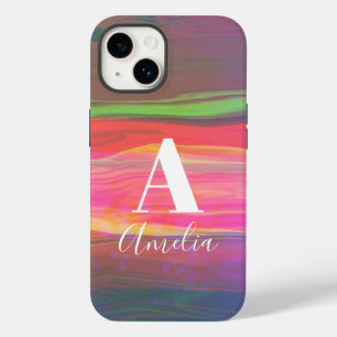 Koel Abstracte kunstmonogram Naam Hot Pink Case-Mate iPhone 14 Hoesje