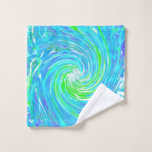 Koel Abstracte Retro Aqua en Lime Green Swirl Bad Handdoek (Wasdoekje)