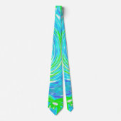 Koel Abstracte Retro Aqua en Lime Green Swirl Stropdas (Voorkant)