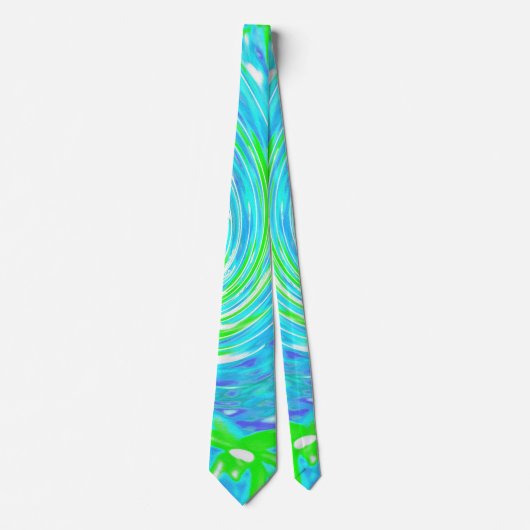 Koel Abstracte Retro Aqua en Lime Green Swirl Stropdas (Voorkant)