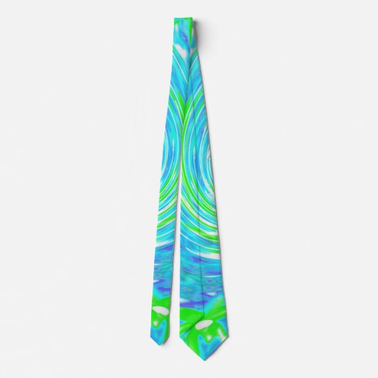 Koel Abstracte Retro Aqua en Lime Green Swirl Stropdas (Achterkant)