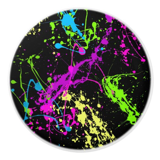 Koel Abstracte retro regenboogverf zwart Keramische Knop (Voorkant)