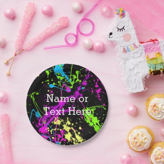 Koel Abstracte retro regenboogverf zwart Papieren Bordje (Feest)