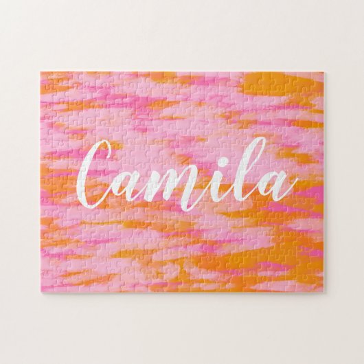 Koel Abstracte Waterverf Roze Oranje op maat Legpuzzel (Horizontaal)