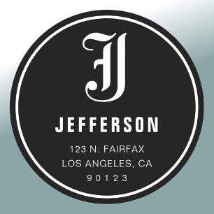 Koel  Adres & Monogram   B&W Ronde Sticker