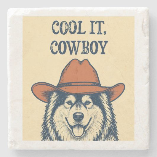 "Koel af, Cowboy" Stenen Onderzetter (Voorkant)