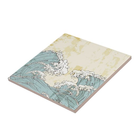 Koel afbeelding grote blauwe oceaangolven tegeltje (Zijkant)