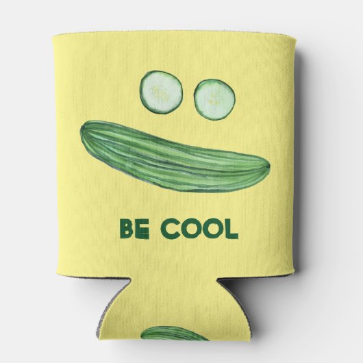 Koel als komkommer "BE COOL" Funny Waterverf Blikjeskoeler (Achterkant)