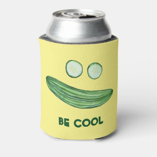 Koel als komkommer "BE COOL" Funny Waterverf Blikjeskoeler (Blikje Achterkant)