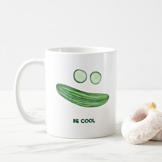 Koel als komkommer "BE COOL" Funny Waterverf Koffiemok (Met donut)