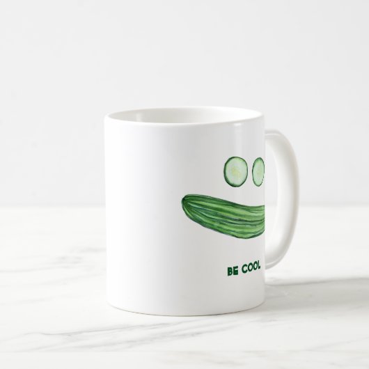 Koel als komkommer "BE COOL" Funny Waterverf Koffiemok (Voorkant rechts)