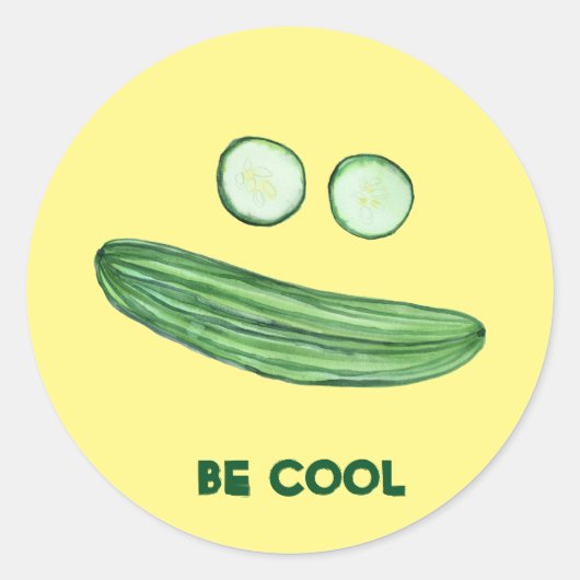 Koel als komkommer "BE COOL" Funny Waterverf Ronde Sticker (Voorkant)