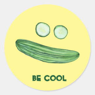 Koel als komkommer "BE COOL" Funny Waterverf Ronde Sticker