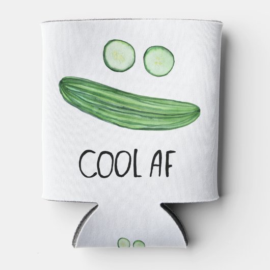 Koel als komkommer "Cool AF" Funny Waterverf Blikjeskoeler (Voorkant)