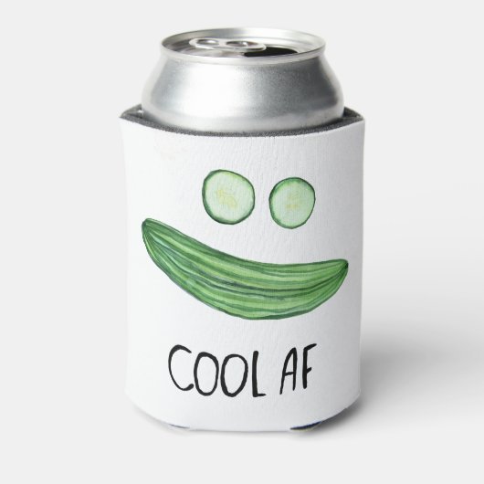 Koel als komkommer "Cool AF" Funny Waterverf Blikjeskoeler (Blikje Achterkant)