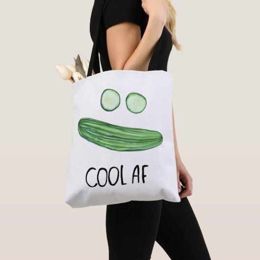 Koel als komkommer "Cool AF" Funny Waterverf Tote Bag (Dichtbij)