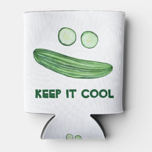 Koel als komkommer "Keep it COOL" Funny Waterverf Blikjeskoeler (Voorkant)