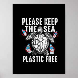 Koel alsjeblieft Zee plastic vrije Funny Turtle Poster