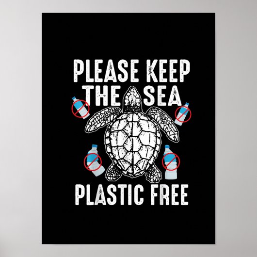 Koel alsjeblieft Zee plastic vrije Funny Turtle Poster (Voorkant)