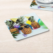 Koel anananas met zonnebril kartonnen onderzetters (Schuin)