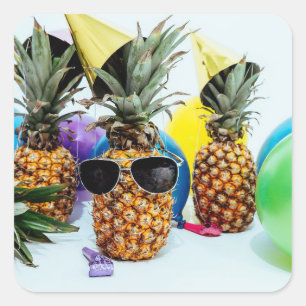 Koel anananas met zonnebril vierkante sticker