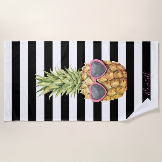 Koel anananas, zwarte witte strepen strandlaken (Voorkant)