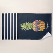 Koel Ananas Maritiem Navy Blauwe Gestreepte Strandlaken (Voorkant)