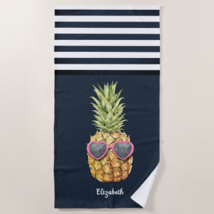 Koel Ananas Maritiem Navy Blauwe Gestreepte Strandlaken