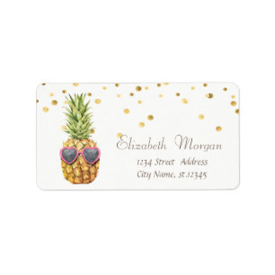 Koel Ananas Wit, Goud Folie Confetti Etiket