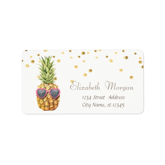 Koel Ananas Wit, Goud Folie Confetti Etiket (Voorkant)