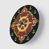 Koel/ankers van het schip/goud/zwart/rood ronde klok (Hoek)