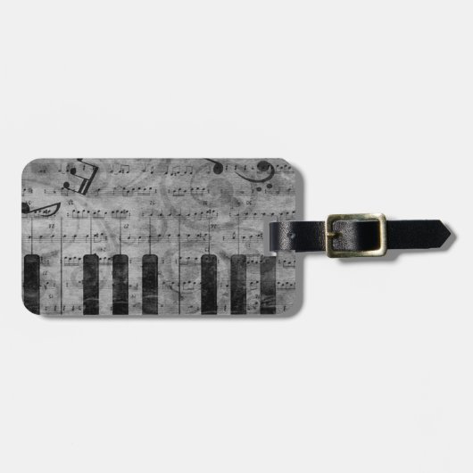 Koel-antiek-grijpeffect pianomuzieknoten bagagelabel (Voorkant horizontaal)
