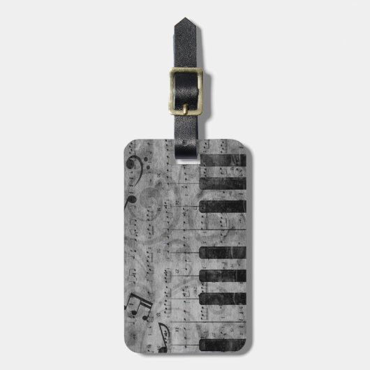 Koel-antiek-grijpeffect pianomuzieknoten bagagelabel (Voorkant verticaal)