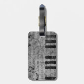 Koel-antiek-grijpeffect pianomuzieknoten bagagelabel (Achterkant verticaal)